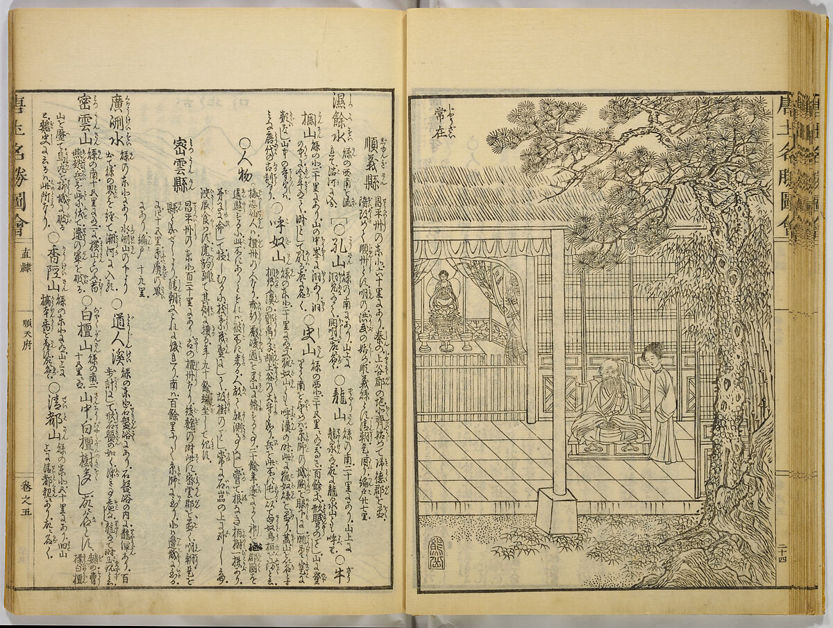 Illustrations of Famous Places in China, Gyokuzan (1737–1812), Six volumes of Woodblock printed books; ink on paper, Japan
