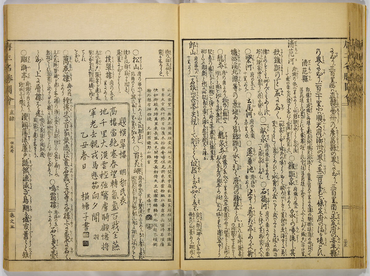 Illustrations of Famous Places in China, Gyokuzan (1737–1812), Six volumes of Woodblock printed books; ink on paper, Japan