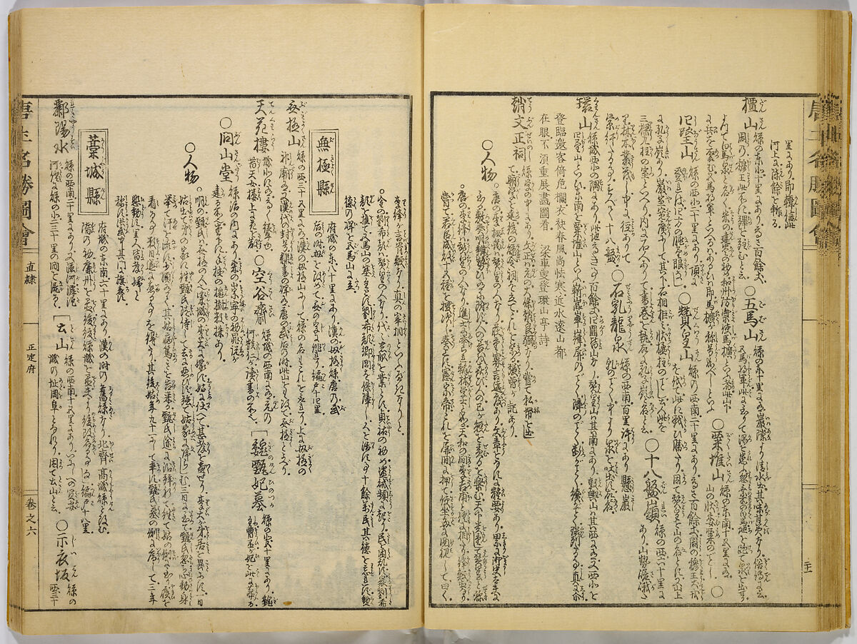 Illustrations of Famous Places in China, Gyokuzan (1737–1812), Six volumes of Woodblock printed books; ink on paper, Japan