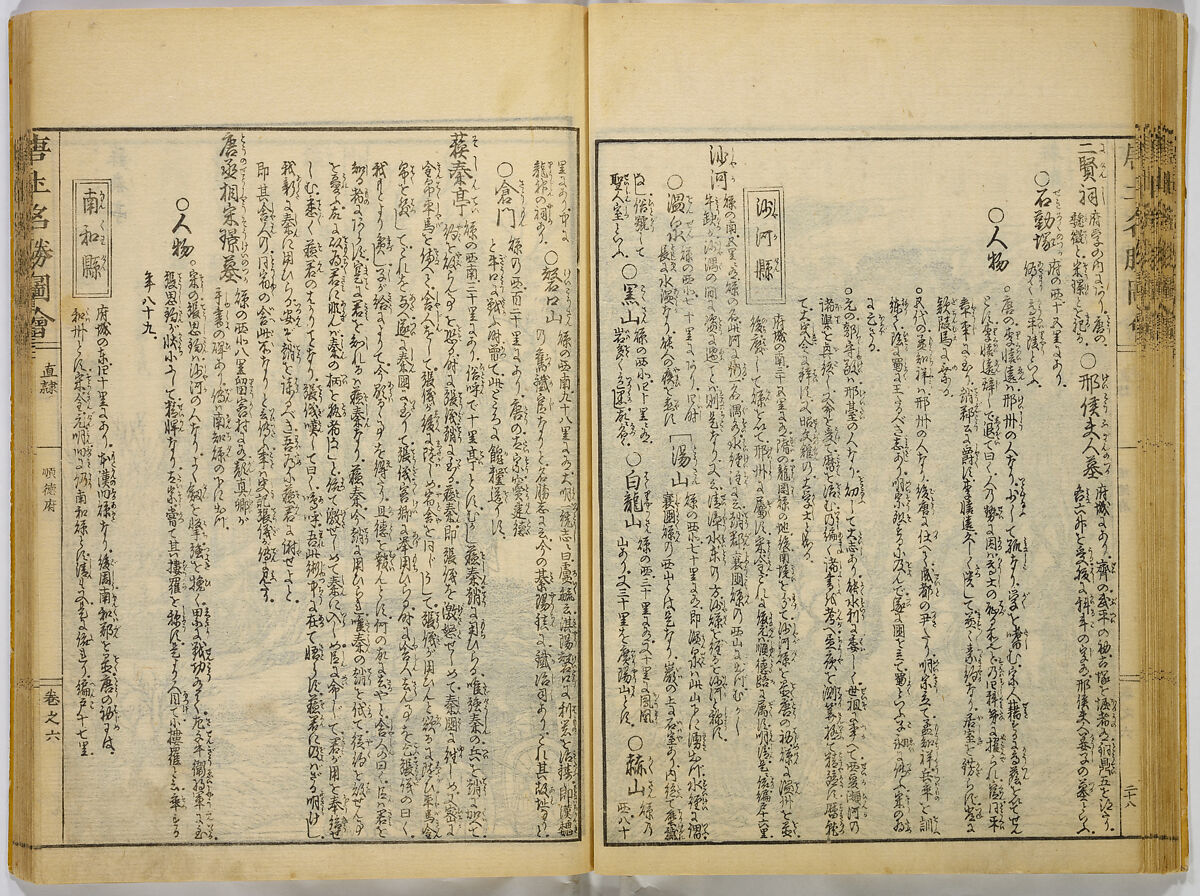 Illustrations of Famous Places in China, Gyokuzan (1737–1812), Six volumes of Woodblock printed books; ink on paper, Japan