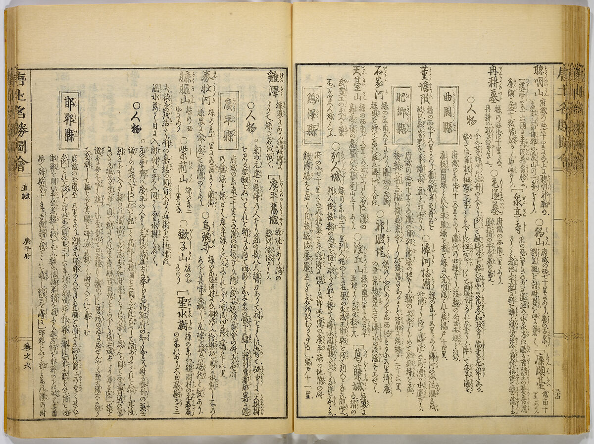 Illustrations of Famous Places in China, Gyokuzan (1737–1812), Six volumes of Woodblock printed books; ink on paper, Japan