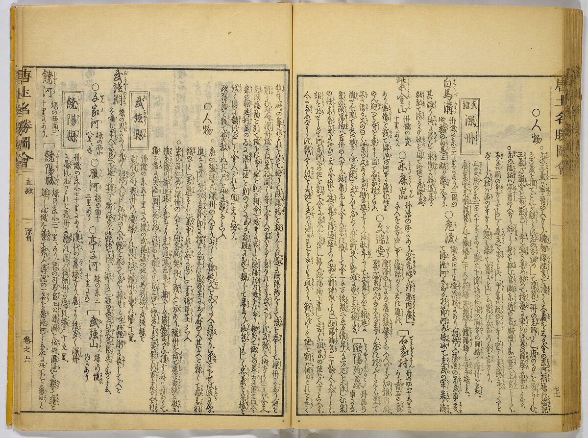 Illustrations of Famous Places in China, Gyokuzan (1737–1812), Six volumes of Woodblock printed books; ink on paper, Japan