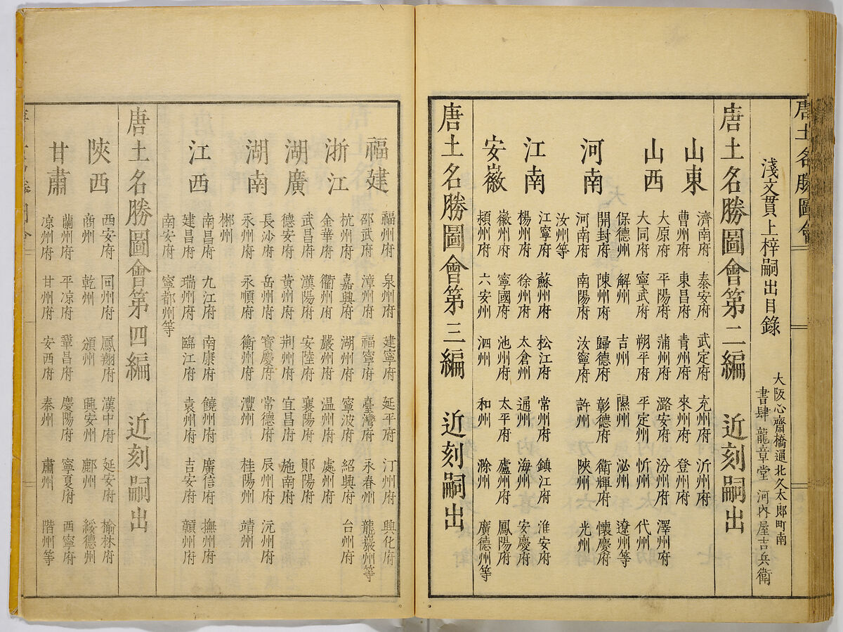 Illustrations of Famous Places in China, Gyokuzan (1737–1812), Six volumes of Woodblock printed books; ink on paper, Japan