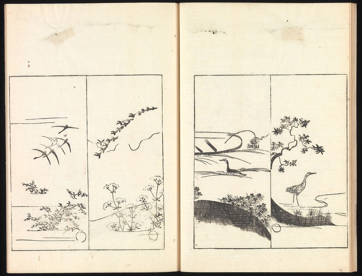 One Hundred Paintings by Kōrin (Kōrin hyakuzu), Sakai Hōitsu (Japanese, 1761–1828), Four volumes of woodblock printed books; ink on paper, Japan