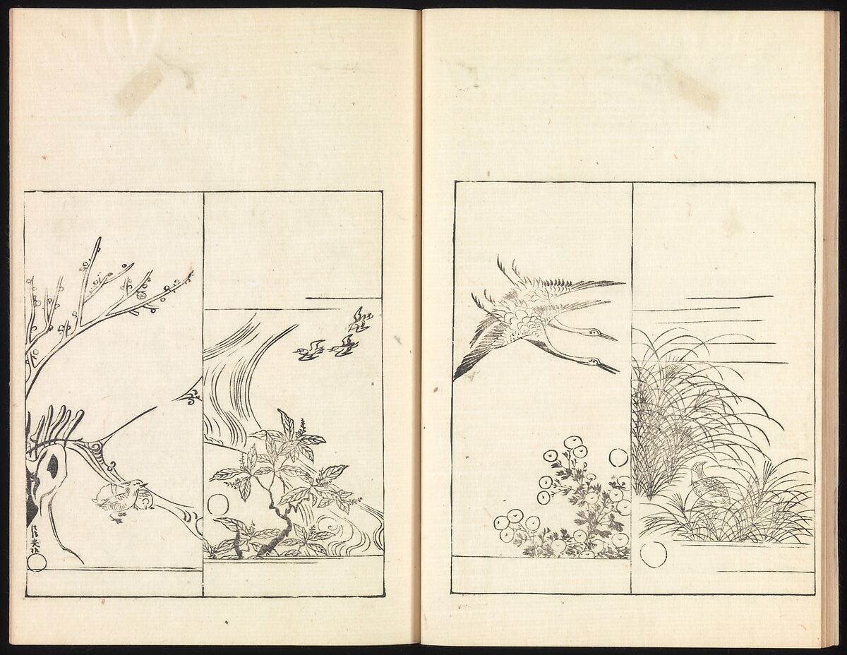 One Hundred Paintings by Kōrin (Kōrin hyakuzu), Sakai Hōitsu (Japanese, 1761–1828), Four volumes of woodblock printed books; ink on paper, Japan