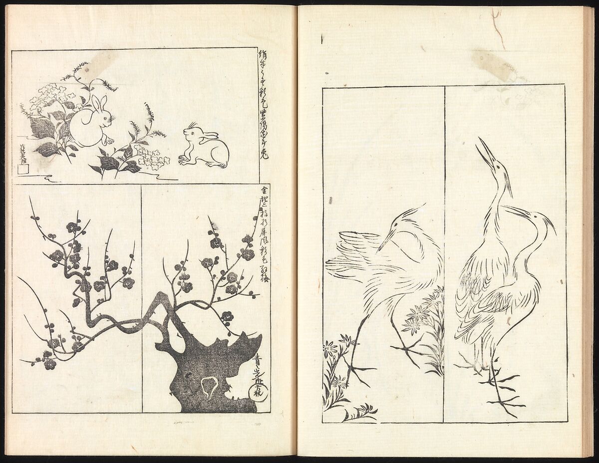 One Hundred Paintings by Kōrin (Kōrin hyakuzu), Sakai Hōitsu (Japanese, 1761–1828), Four volumes of woodblock printed books; ink on paper, Japan