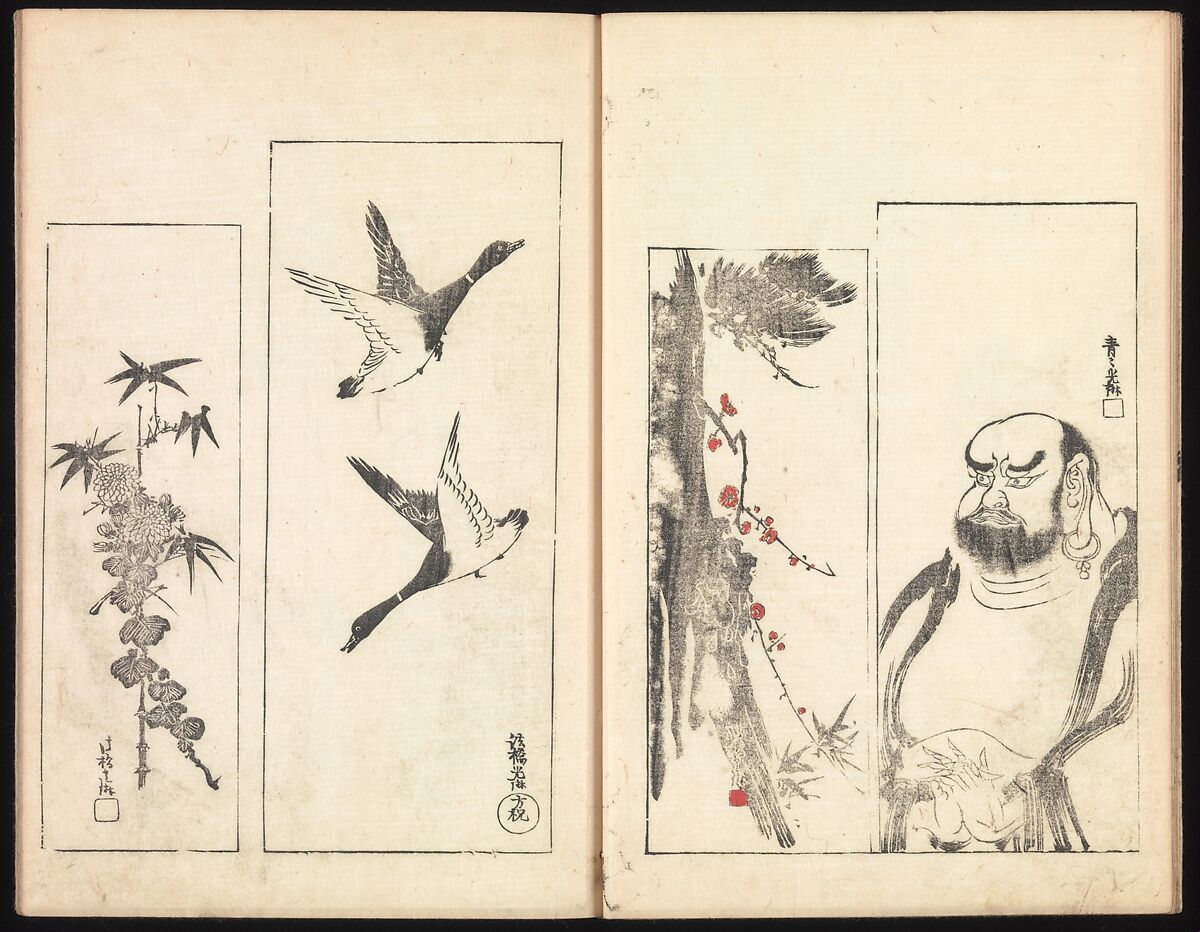 One Hundred Paintings by Kōrin (Kōrin hyakuzu), Sakai Hōitsu (Japanese, 1761–1828), Four volumes of woodblock printed books; ink on paper, Japan