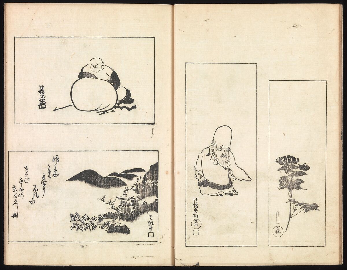 One Hundred Paintings by Kōrin (Kōrin hyakuzu), Sakai Hōitsu (Japanese, 1761–1828), Four volumes of woodblock printed books; ink on paper, Japan