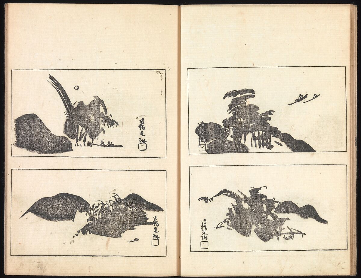 One Hundred Paintings by Kōrin (Kōrin hyakuzu), Sakai Hōitsu (Japanese, 1761–1828), Four volumes of woodblock printed books; ink on paper, Japan