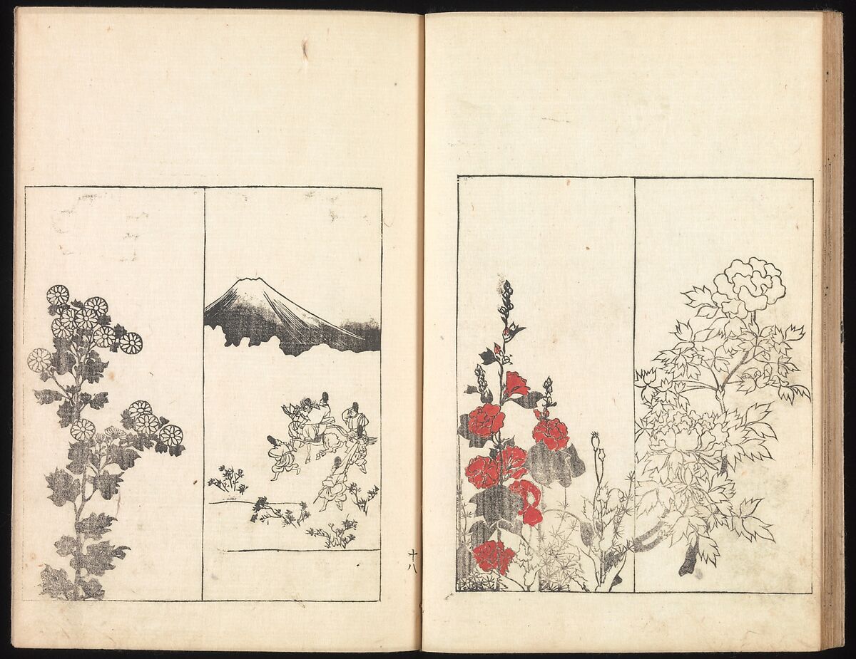One Hundred Paintings by Kōrin (Kōrin hyakuzu), Sakai Hōitsu (Japanese, 1761–1828), Four volumes of woodblock printed books; ink on paper, Japan