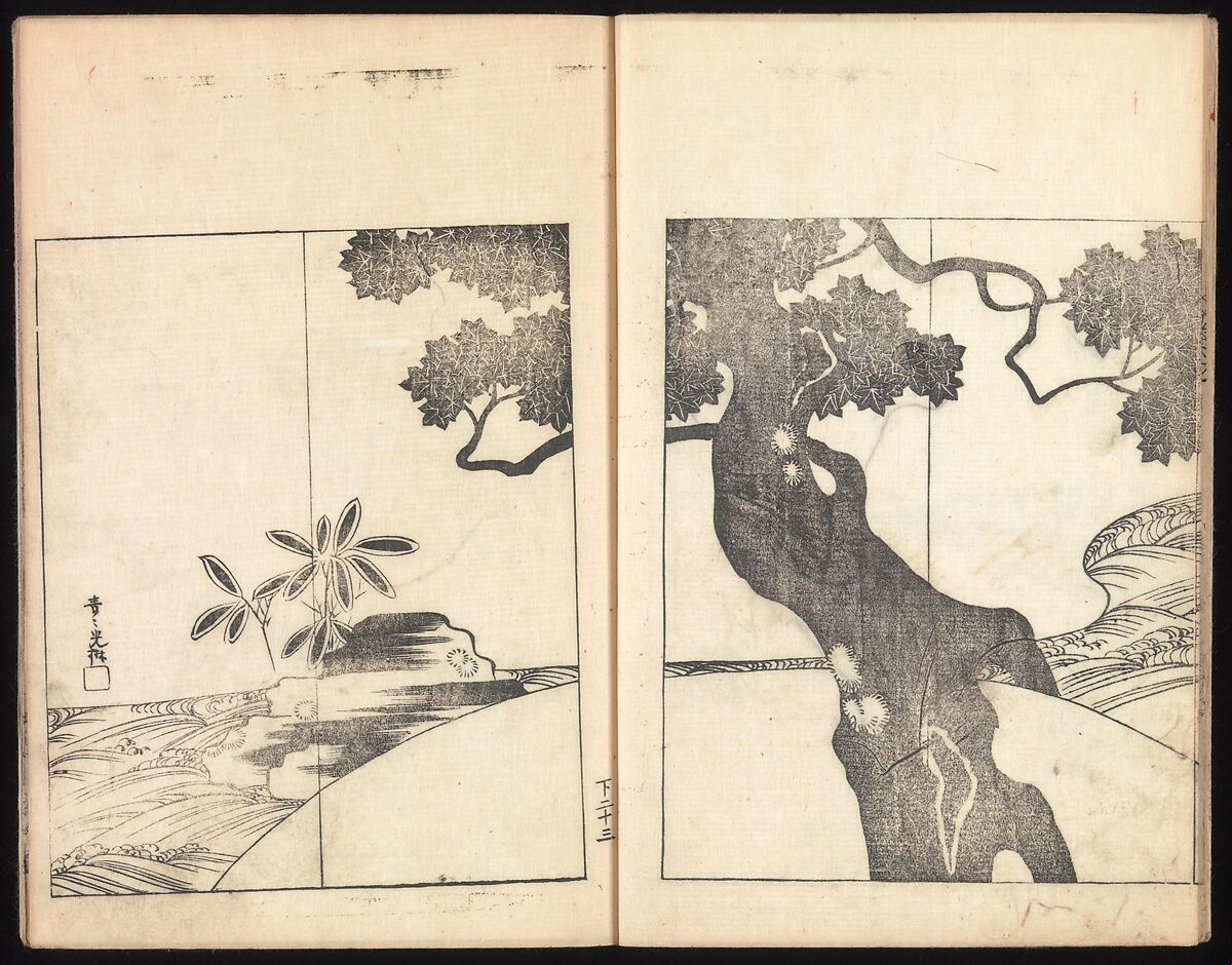 One Hundred Paintings by Kōrin (Kōrin hyakuzu), Sakai Hōitsu (Japanese, 1761–1828), Four volumes of woodblock printed books; ink on paper, Japan