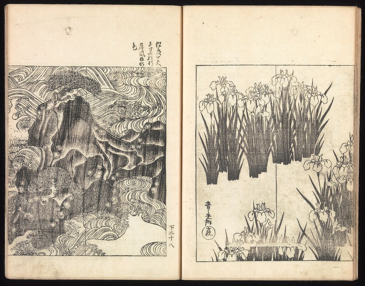 One Hundred Paintings by Kōrin (Kōrin hyakuzu), Sakai Hōitsu (Japanese, 1761–1828), Four volumes of woodblock printed books; ink on paper, Japan