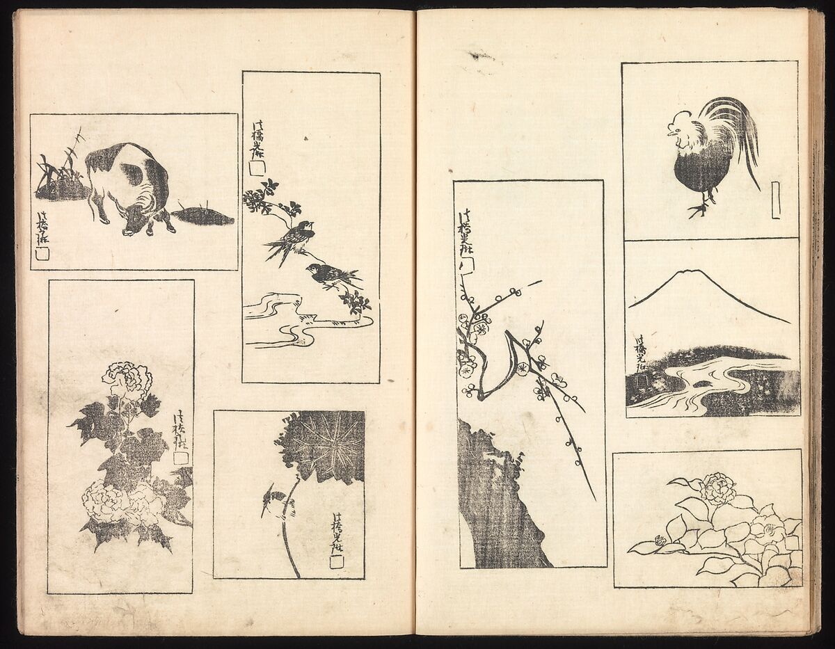 One Hundred Paintings by Kōrin (Kōrin hyakuzu), Sakai Hōitsu (Japanese, 1761–1828), Four volumes of woodblock printed books; ink on paper, Japan