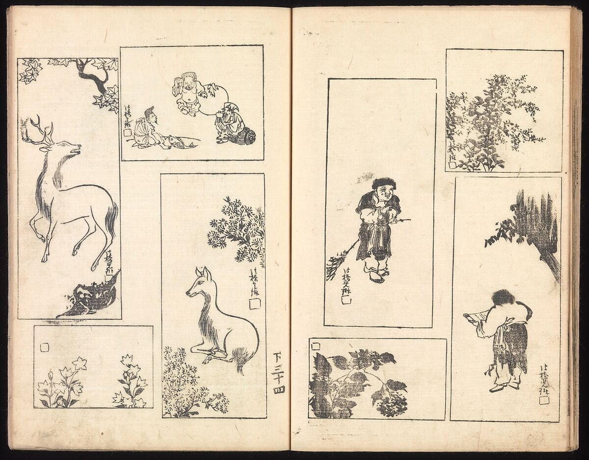 One Hundred Paintings by Kōrin (Kōrin hyakuzu), Sakai Hōitsu (Japanese, 1761–1828), Four volumes of woodblock printed books; ink on paper, Japan