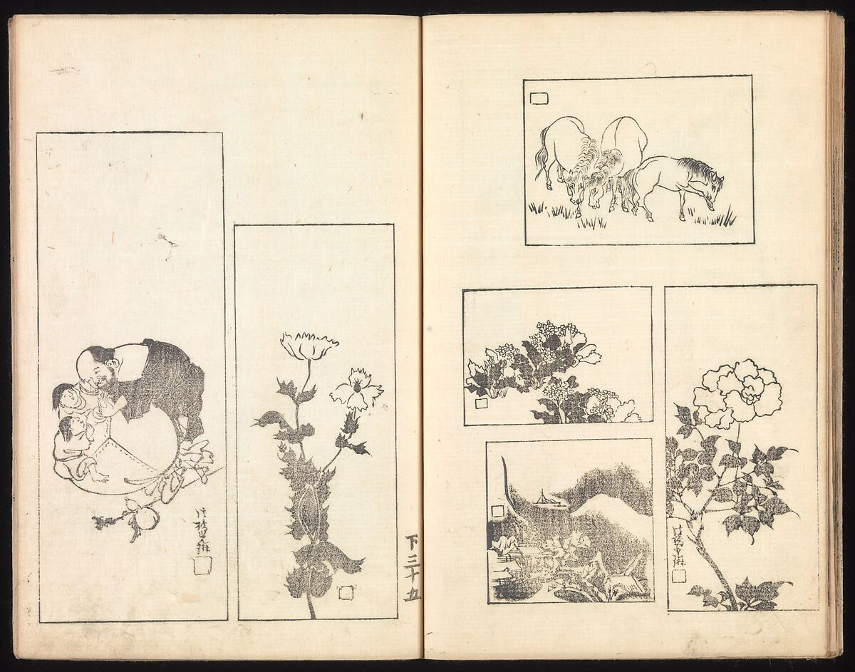 One Hundred Paintings by Kōrin (Kōrin hyakuzu), Sakai Hōitsu (Japanese, 1761–1828), Four volumes of woodblock printed books; ink on paper, Japan