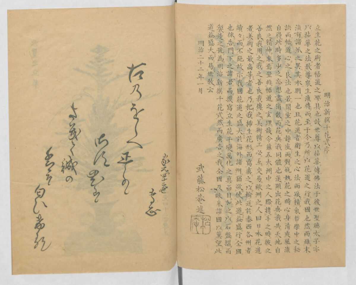 Examples of the Flower Arrangement (Meiji shinsen risshō senkashiki)  明治新撰千花式, Yagi Unkei 八木雲渓, Ink on paper, Japan