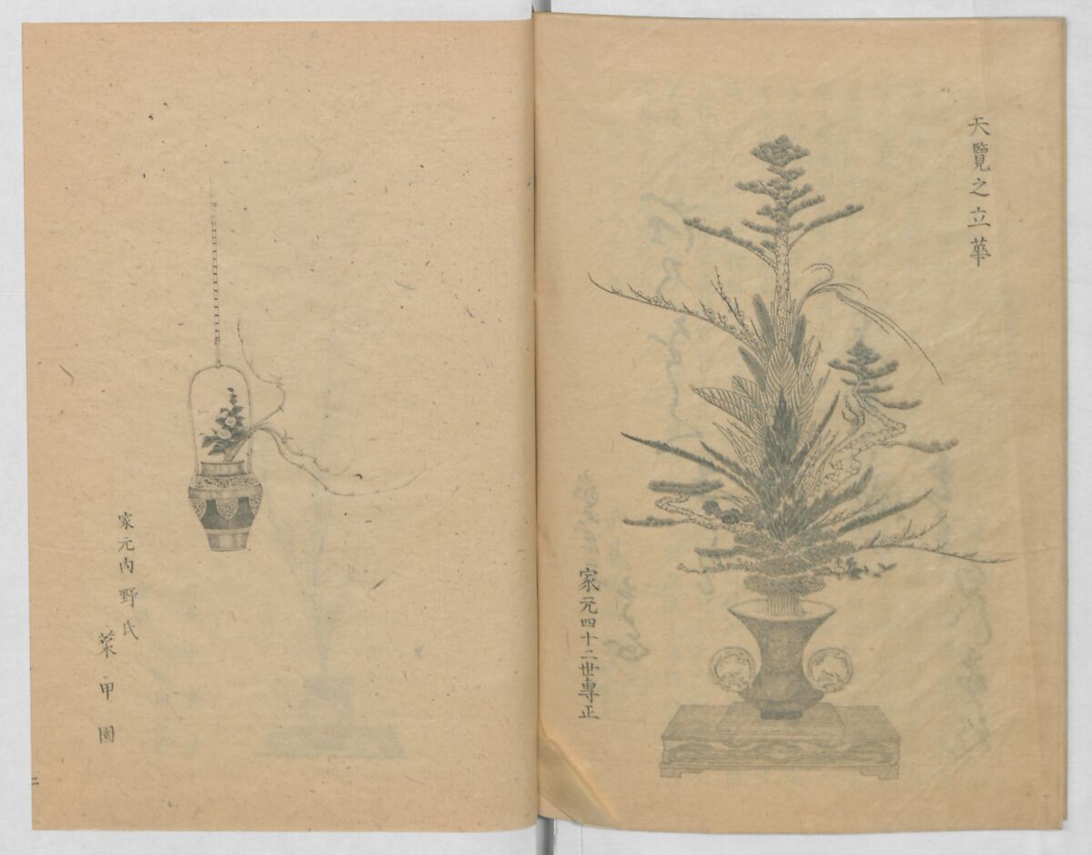 Examples of the Flower Arrangement (Meiji shinsen risshō senkashiki)  明治新撰千花式, Yagi Unkei 八木雲渓, Ink on paper, Japan