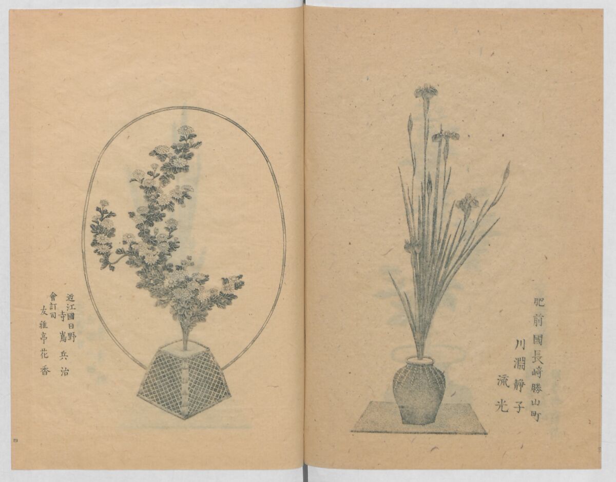Examples of the Flower Arrangement (Meiji shinsen risshō senkashiki)  明治新撰千花式, Yagi Unkei 八木雲渓, Ink on paper, Japan