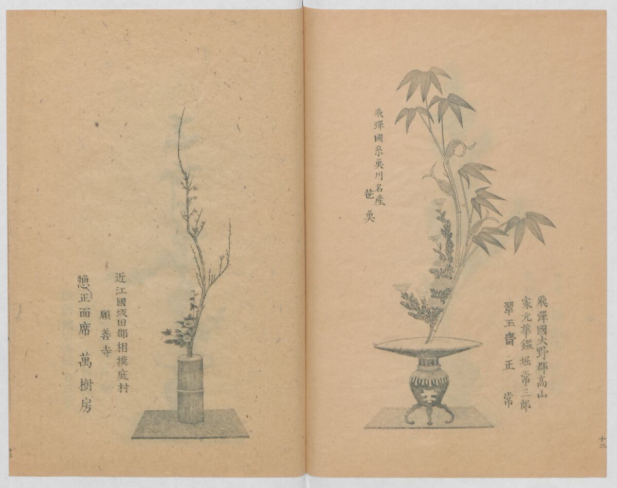 Examples of the Flower Arrangement (Meiji shinsen risshō senkashiki)  明治新撰千花式, Yagi Unkei 八木雲渓, Ink on paper, Japan