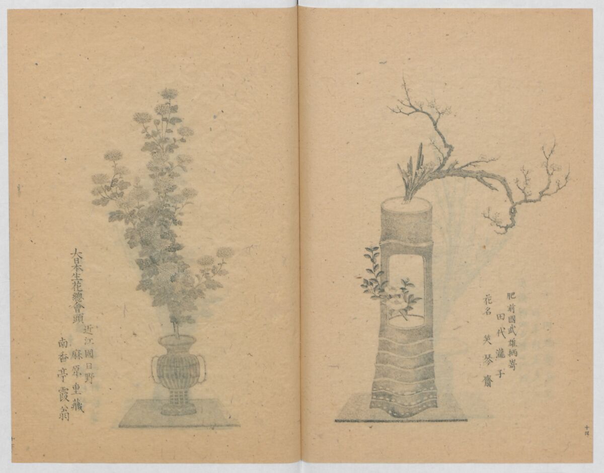 Examples of the Flower Arrangement (Meiji shinsen risshō senkashiki)  明治新撰千花式, Yagi Unkei 八木雲渓, Ink on paper, Japan