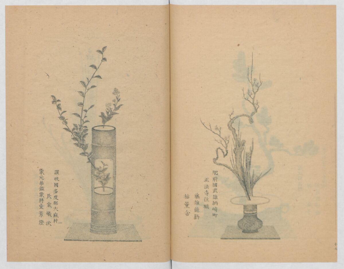Examples of the Flower Arrangement (Meiji shinsen risshō senkashiki)  明治新撰千花式, Yagi Unkei 八木雲渓, Ink on paper, Japan
