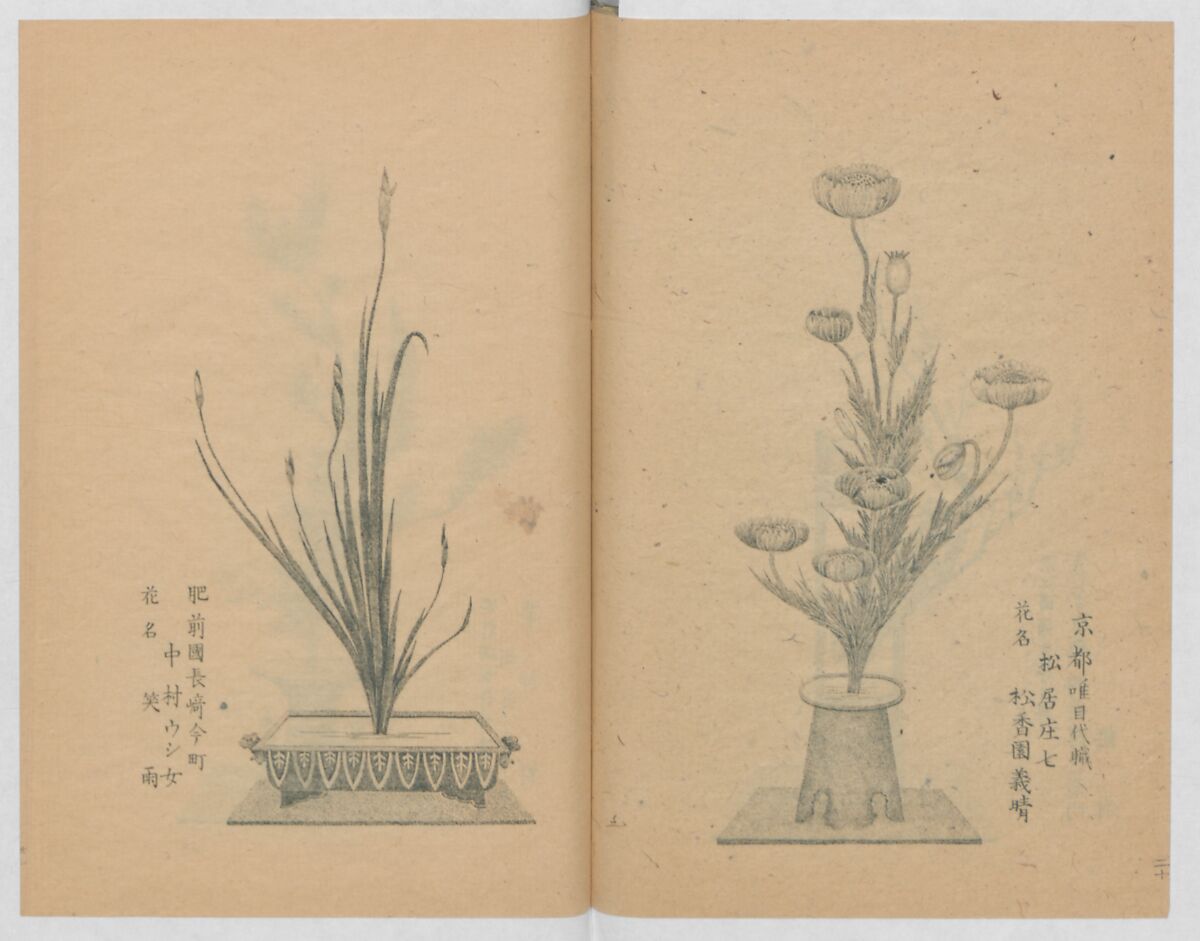 Examples of the Flower Arrangement (Meiji shinsen risshō senkashiki)  明治新撰千花式, Yagi Unkei 八木雲渓, Ink on paper, Japan