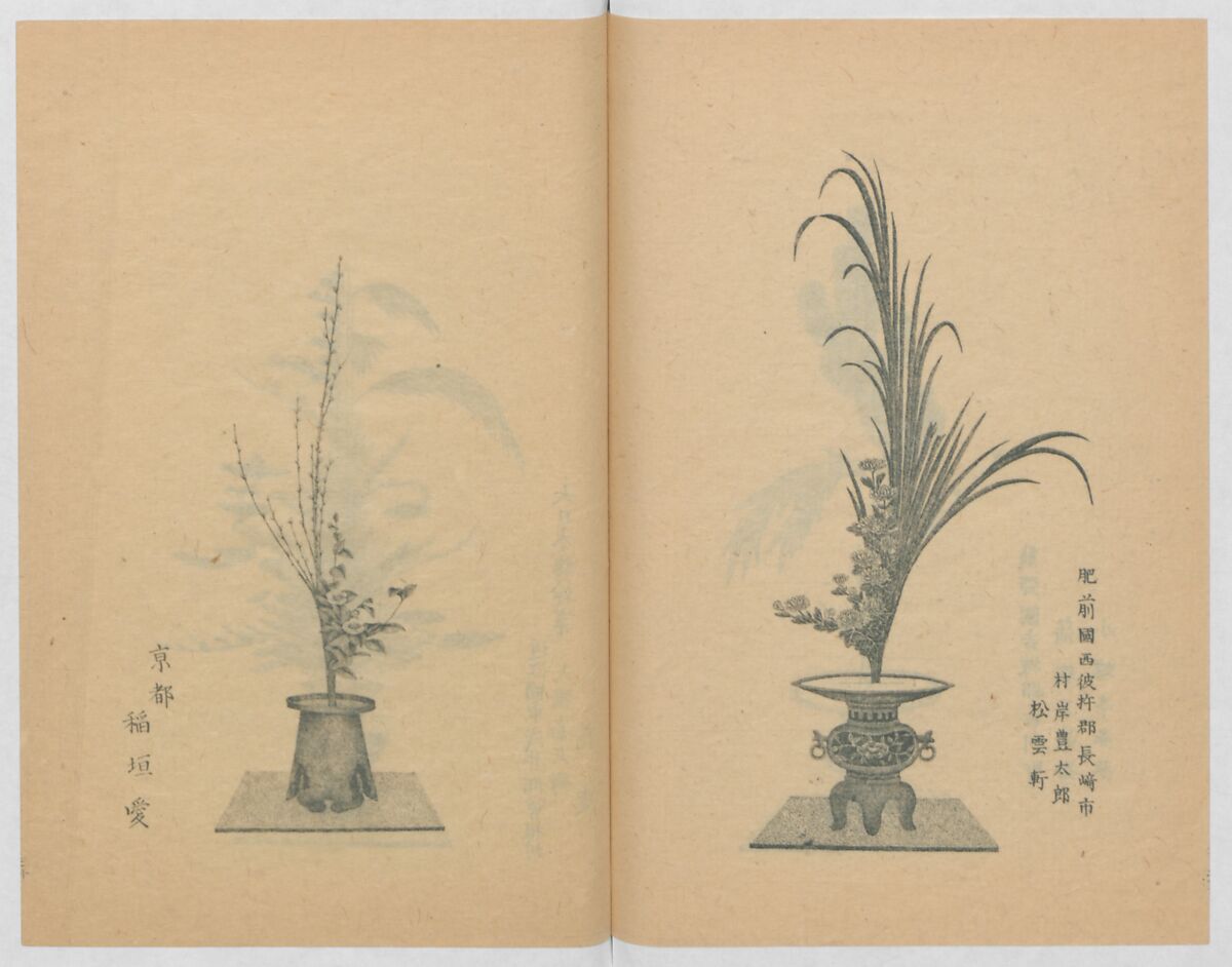 Examples of the Flower Arrangement (Meiji shinsen risshō senkashiki)  明治新撰千花式, Yagi Unkei 八木雲渓, Ink on paper, Japan