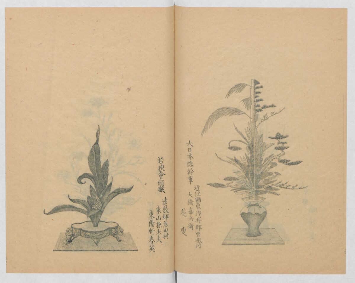 Examples of the Flower Arrangement (Meiji shinsen risshō senkashiki)  明治新撰千花式, Yagi Unkei 八木雲渓, Ink on paper, Japan