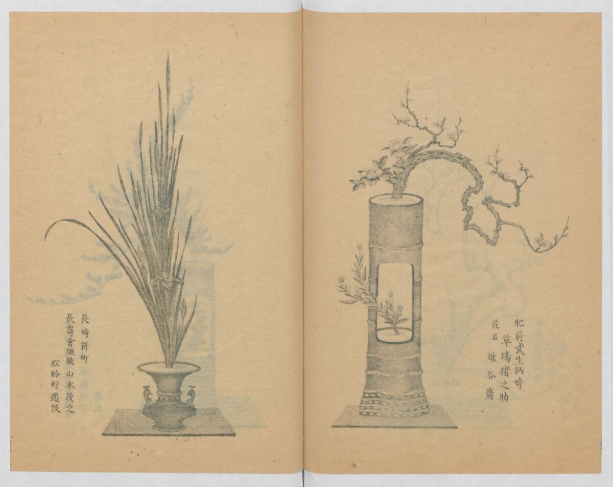 Examples of the Flower Arrangement (Meiji shinsen risshō senkashiki)  明治新撰千花式, Yagi Unkei 八木雲渓, Ink on paper, Japan
