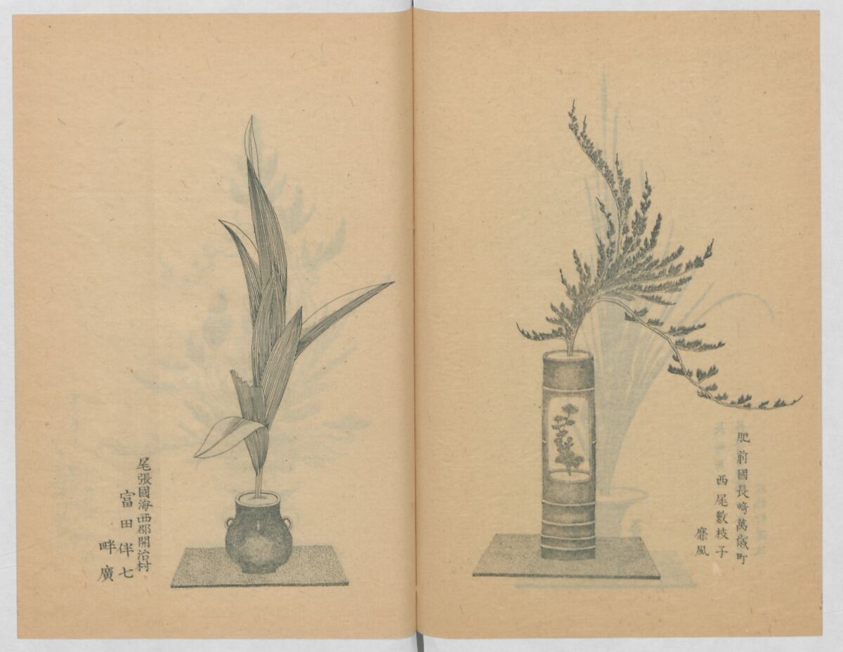 Examples of the Flower Arrangement (Meiji shinsen risshō senkashiki)  明治新撰千花式, Yagi Unkei 八木雲渓, Ink on paper, Japan