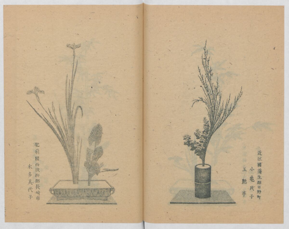Examples of the Flower Arrangement (Meiji shinsen risshō senkashiki)  明治新撰千花式, Yagi Unkei 八木雲渓, Ink on paper, Japan