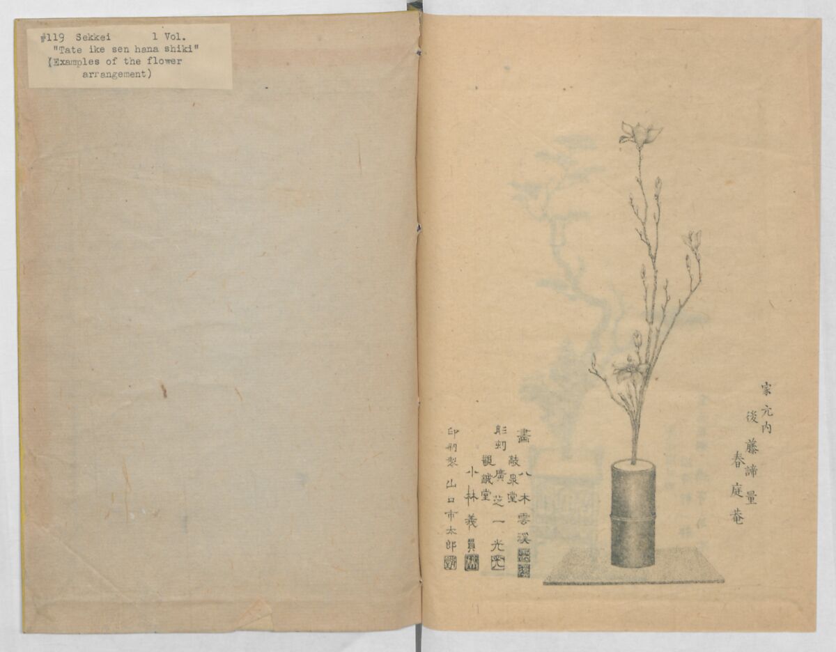 Examples of the Flower Arrangement (Meiji shinsen risshō senkashiki)  明治新撰千花式, Yagi Unkei 八木雲渓, Ink on paper, Japan