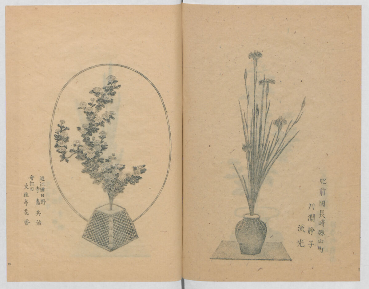 Examples of the Flower Arrangement (Meiji shinsen risshō senkashiki)  明治新撰千花式, Yagi Unkei 八木雲渓, Ink on paper, Japan 