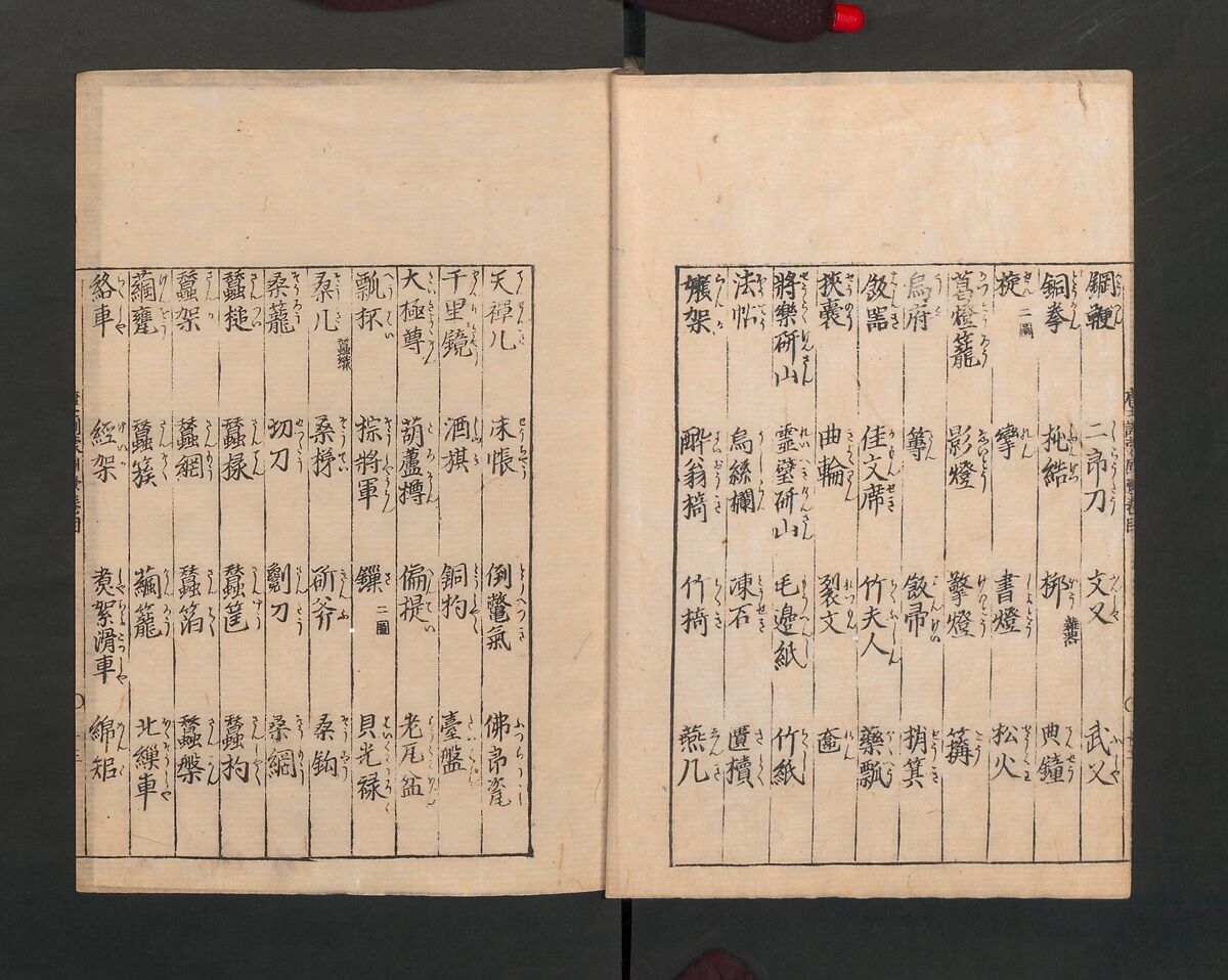 Illustrated Encyclopedia of China (Morokoshi kinmō zui) 唐土訓蒙図彙, Tachibana Morikuni 橘守国 (Japanese, 1679–1748), Set of two woodblock printed books; ink on paper, Japan