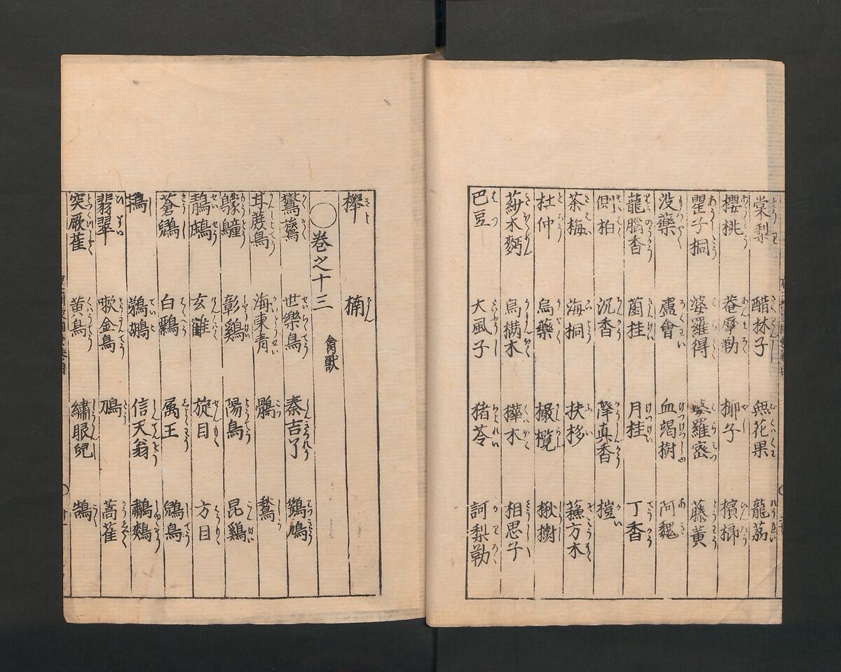 Illustrated Encyclopedia of China (Morokoshi kinmō zui) 唐土訓蒙図彙, Tachibana Morikuni 橘守国 (Japanese, 1679–1748), Set of two woodblock printed books; ink on paper, Japan