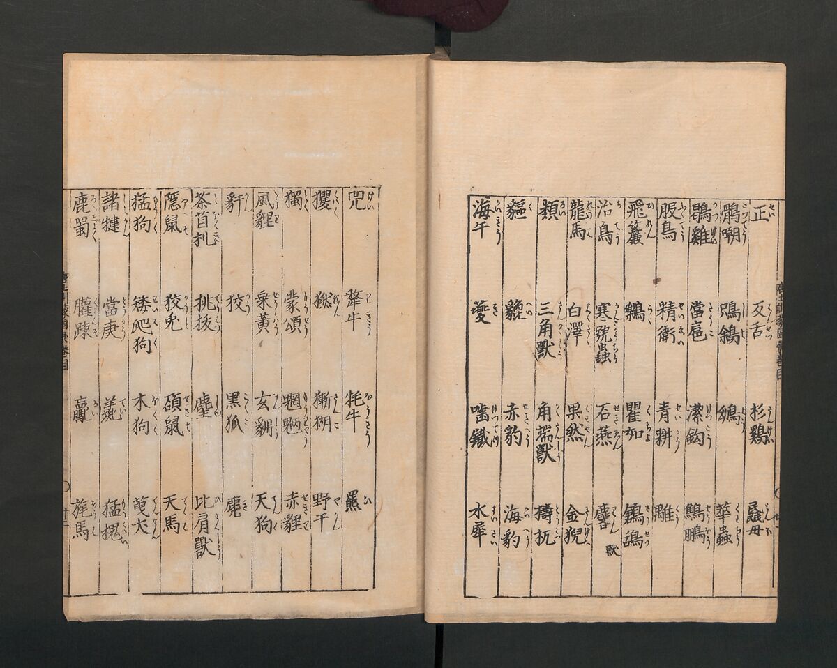 Illustrated Encyclopedia of China (Morokoshi kinmō zui) 唐土訓蒙図彙, Tachibana Morikuni 橘守国 (Japanese, 1679–1748), Set of two woodblock printed books; ink on paper, Japan