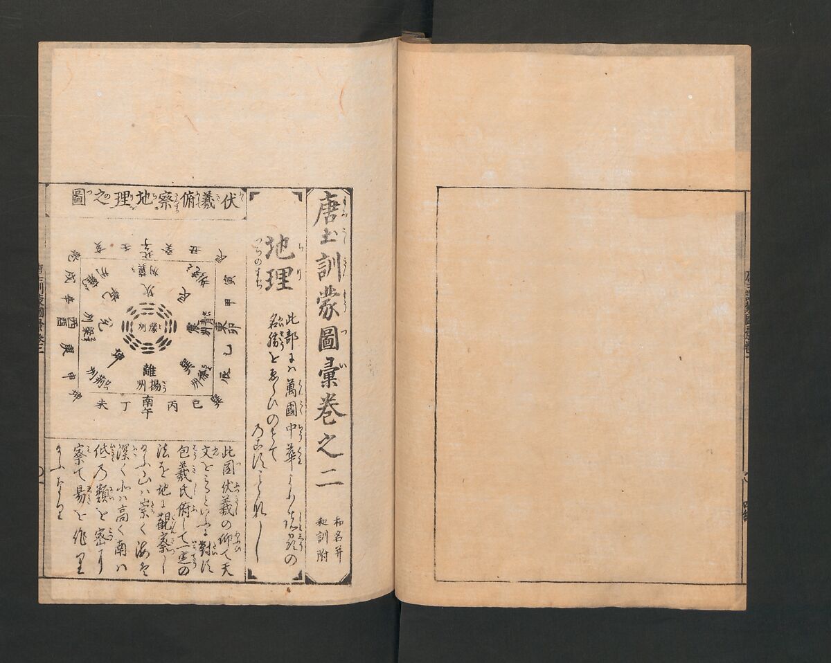 Illustrated Encyclopedia of China (Morokoshi kinmō zui) 唐土訓蒙図彙, Tachibana Morikuni 橘守国 (Japanese, 1679–1748), Set of two woodblock printed books; ink on paper, Japan