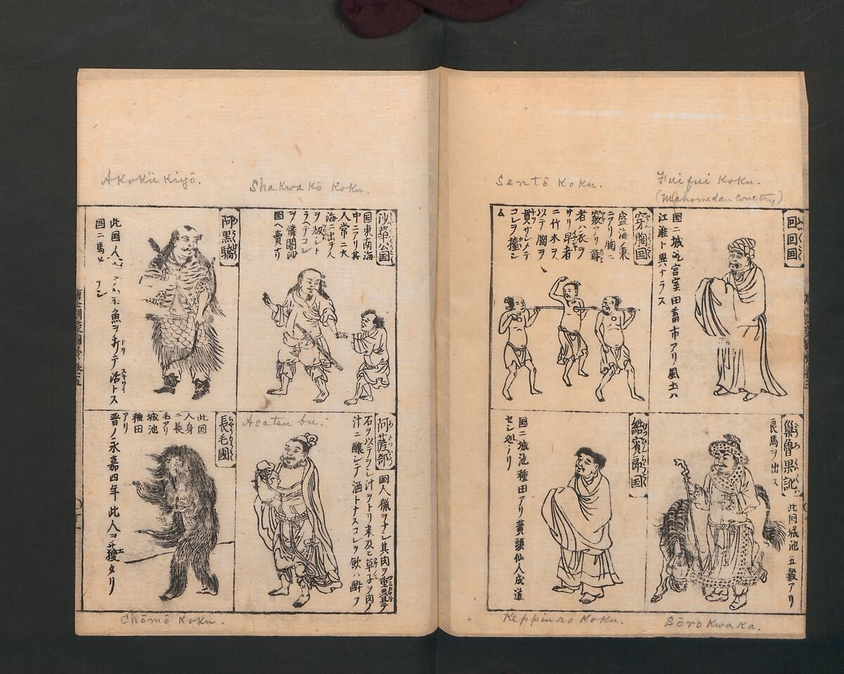 Illustrated Encyclopedia of China (Morokoshi kinmō zui) 唐土訓蒙図彙, Tachibana Morikuni 橘守国 (Japanese, 1679–1748), Set of two woodblock printed books; ink on paper, Japan