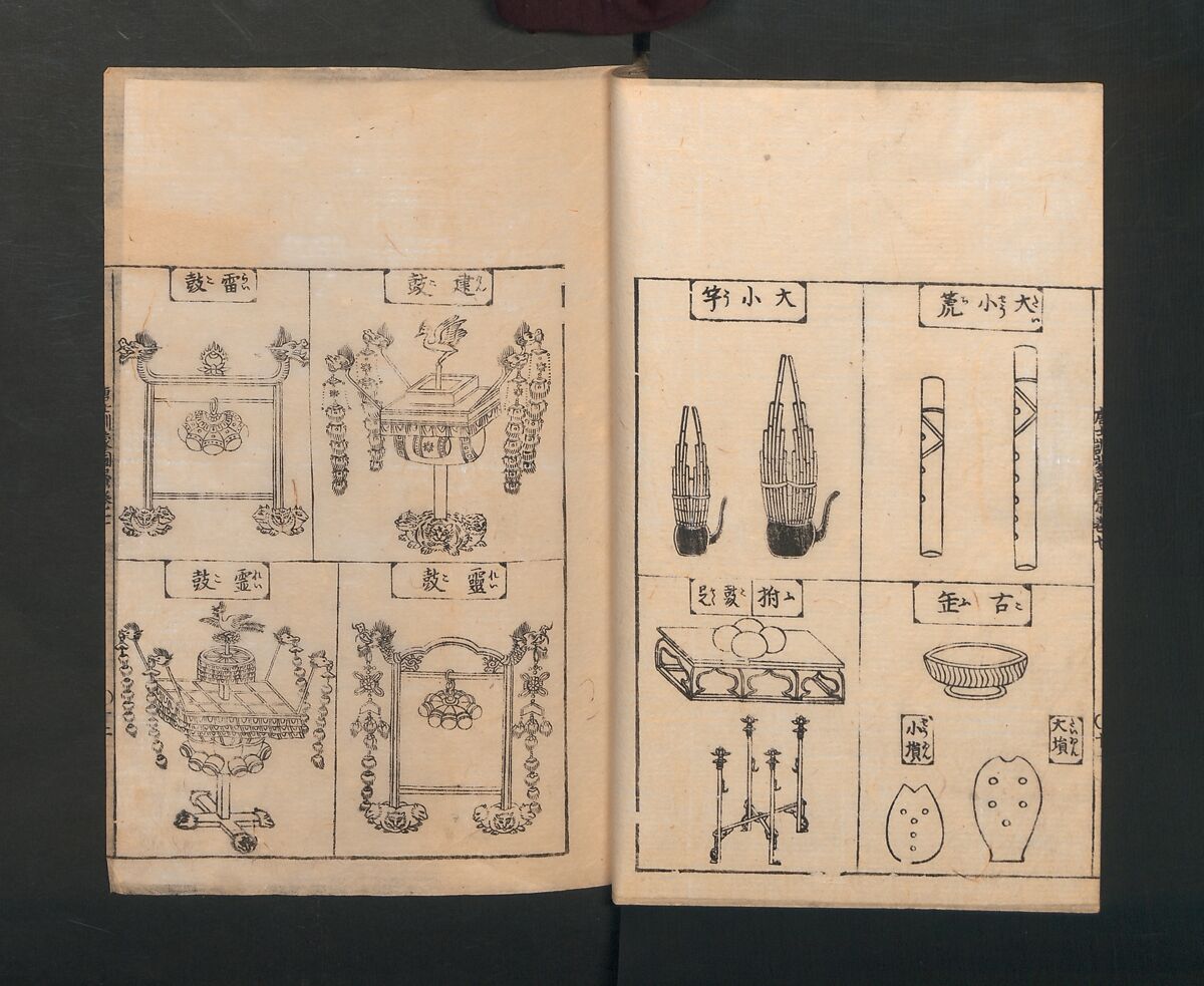 Illustrated Encyclopedia of China (Morokoshi kinmō zui) 唐土訓蒙図彙, Tachibana Morikuni 橘守国 (Japanese, 1679–1748), Set of two woodblock printed books; ink on paper, Japan