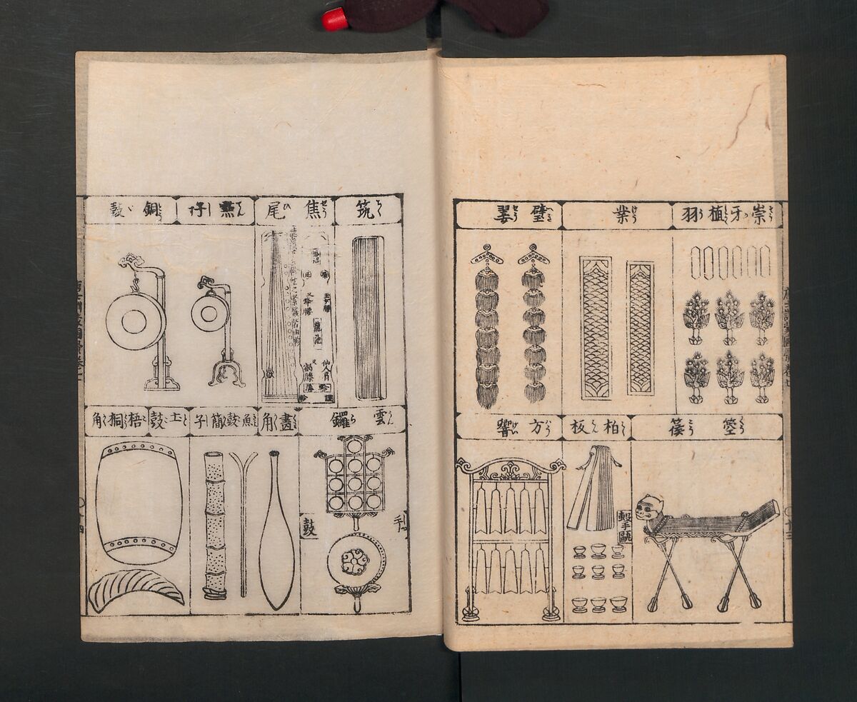 Illustrated Encyclopedia of China (Morokoshi kinmō zui) 唐土訓蒙図彙, Tachibana Morikuni 橘守国 (Japanese, 1679–1748), Set of two woodblock printed books; ink on paper, Japan