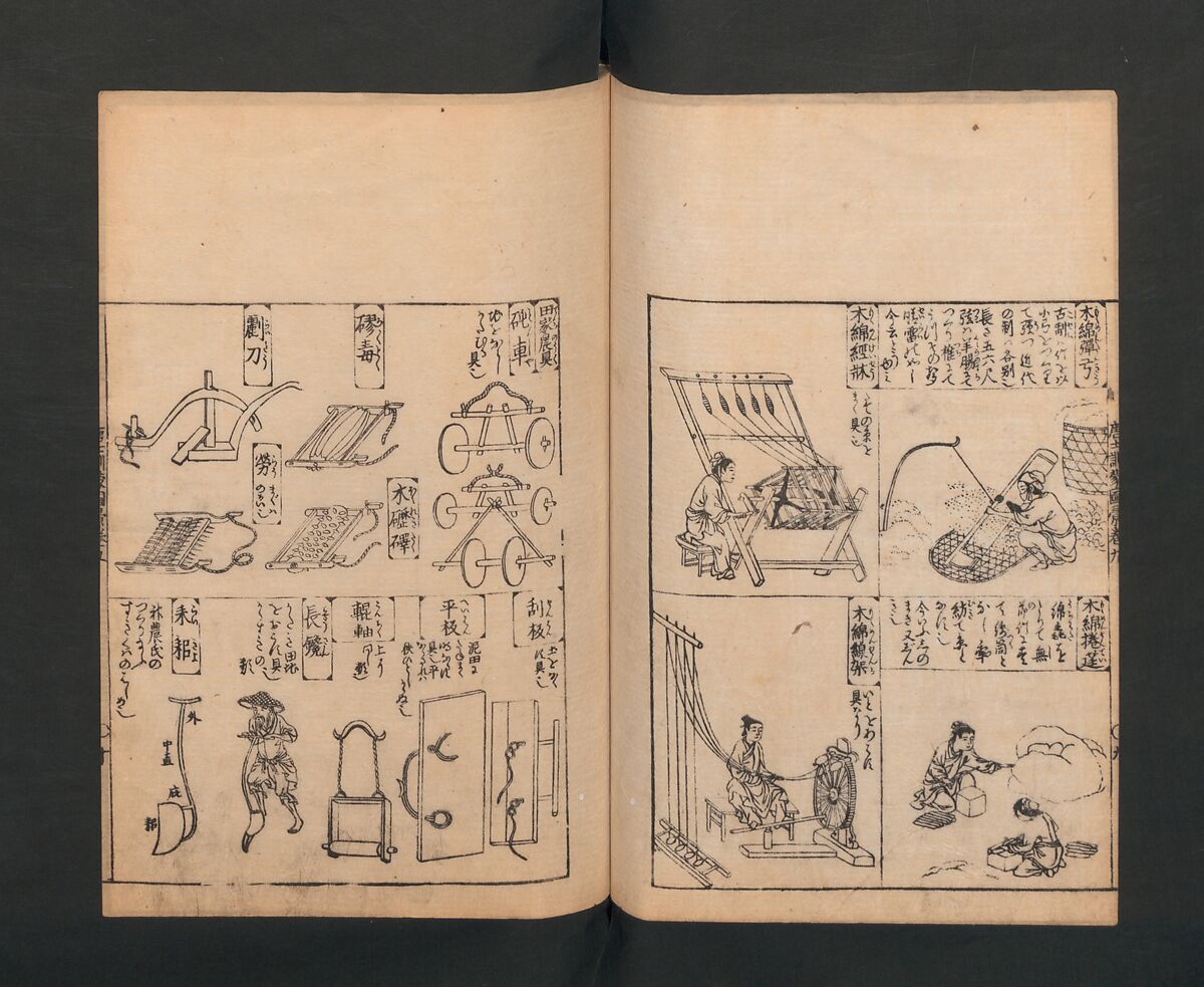 Illustrated Encyclopedia of China (Morokoshi kinmō zui) 唐土訓蒙図彙, Tachibana Morikuni 橘守国 (Japanese, 1679–1748), Set of two woodblock printed books; ink on paper, Japan