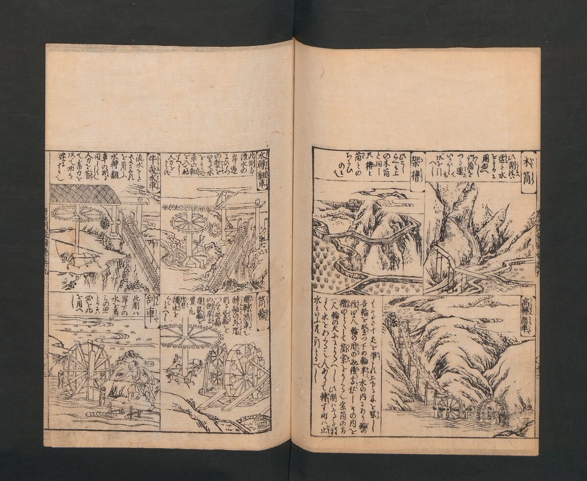 Illustrated Encyclopedia of China (Morokoshi kinmō zui) 唐土訓蒙図彙, Tachibana Morikuni 橘守国 (Japanese, 1679–1748), Set of two woodblock printed books; ink on paper, Japan