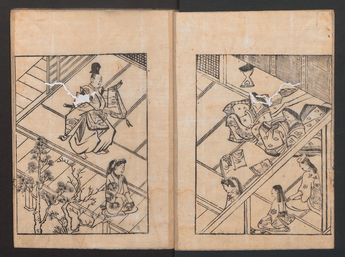 The Tale of Bunshō (Bunshō monogatari) ぶん志やう物語, Hishikawa Moronobu (Japanese, 1618–1694), Set of two woodblock printed books; ink on paper, Japan