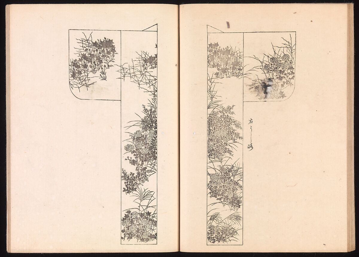 One Hundred Newly Selected Designs by Kōrin (Kōrin shinsen hyakuzu), Ogata Kōrin (Japanese, 1658–1716), Two volumes of Woodblock printed books; ink on paper, Japan