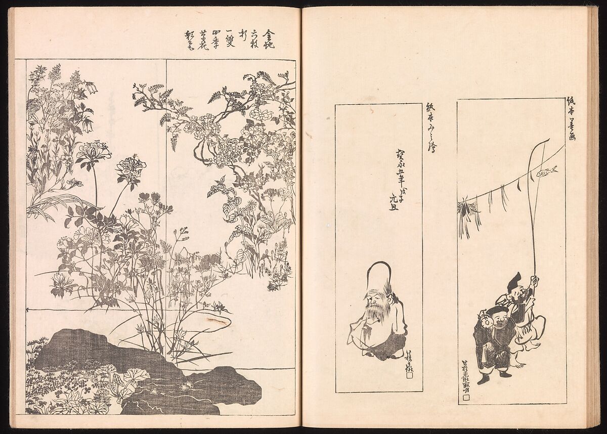 One Hundred Newly Selected Designs by Kōrin (Kōrin shinsen hyakuzu), Ogata Kōrin (Japanese, 1658–1716), Two volumes of Woodblock printed books; ink on paper, Japan