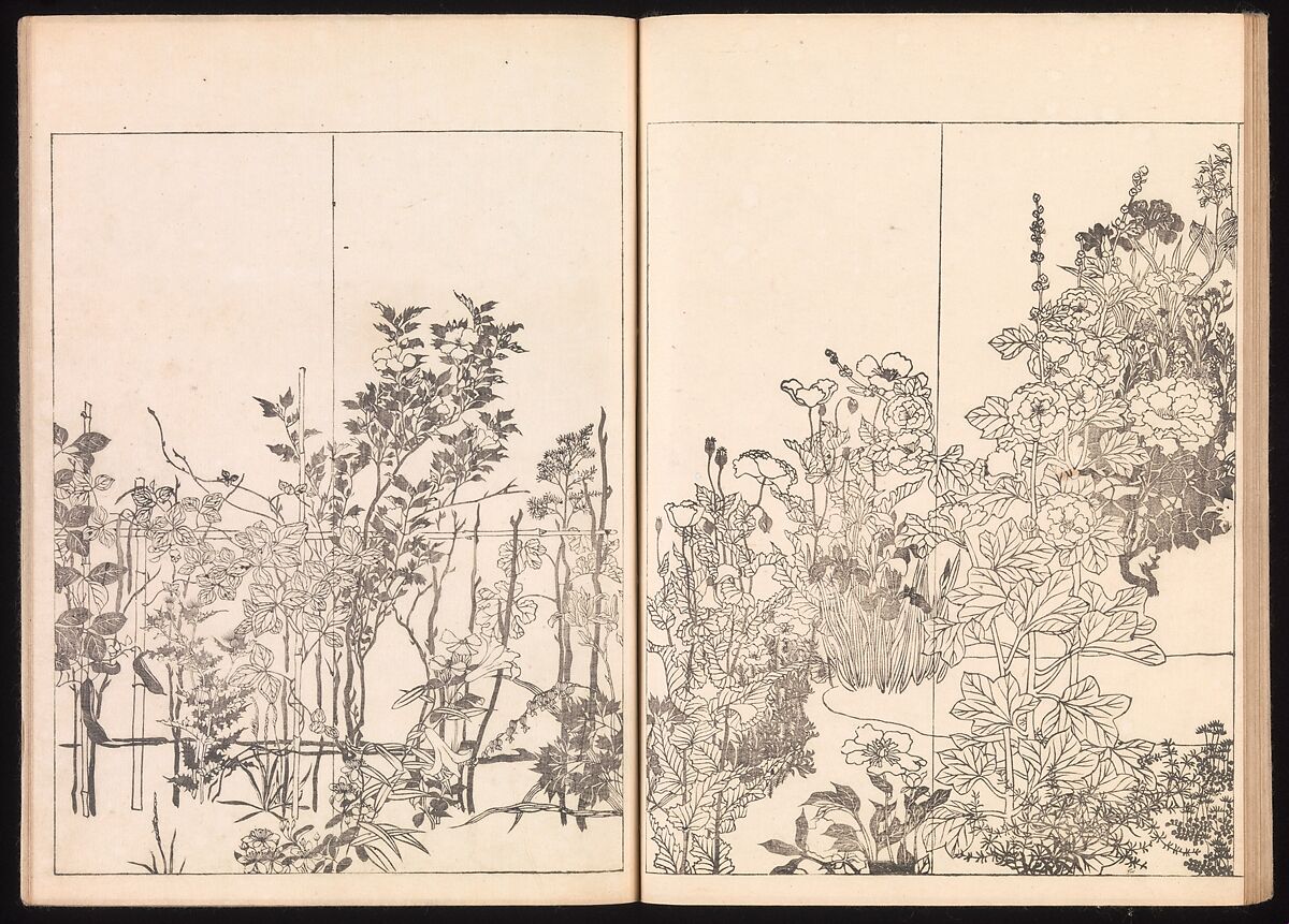 One Hundred Newly Selected Designs by Kōrin (Kōrin shinsen hyakuzu), Ogata Kōrin (Japanese, 1658–1716), Two volumes of Woodblock printed books; ink on paper, Japan