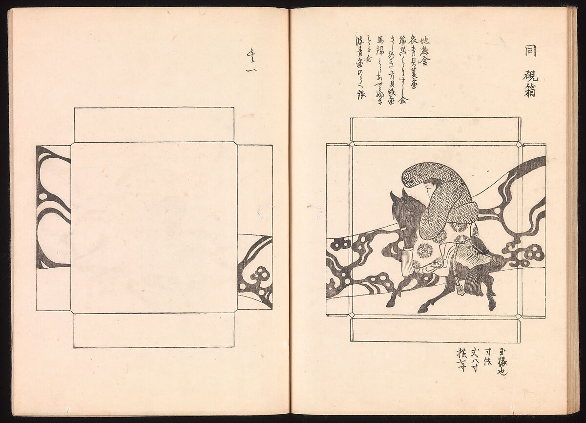 One Hundred Newly Selected Designs by Kōrin (Kōrin shinsen hyakuzu), Ogata Kōrin (Japanese, 1658–1716), Two volumes of Woodblock printed books; ink on paper, Japan