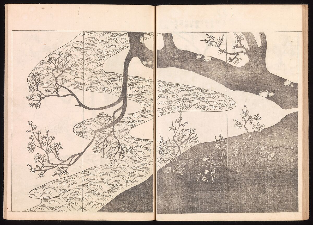 One Hundred Newly Selected Designs by Kōrin (Kōrin shinsen hyakuzu), Ogata Kōrin (Japanese, 1658–1716), Two volumes of Woodblock printed books; ink on paper, Japan
