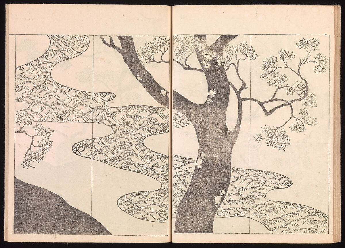 One Hundred Newly Selected Designs by Kōrin (Kōrin shinsen hyakuzu), Ogata Kōrin (Japanese, 1658–1716), Two volumes of Woodblock printed books; ink on paper, Japan