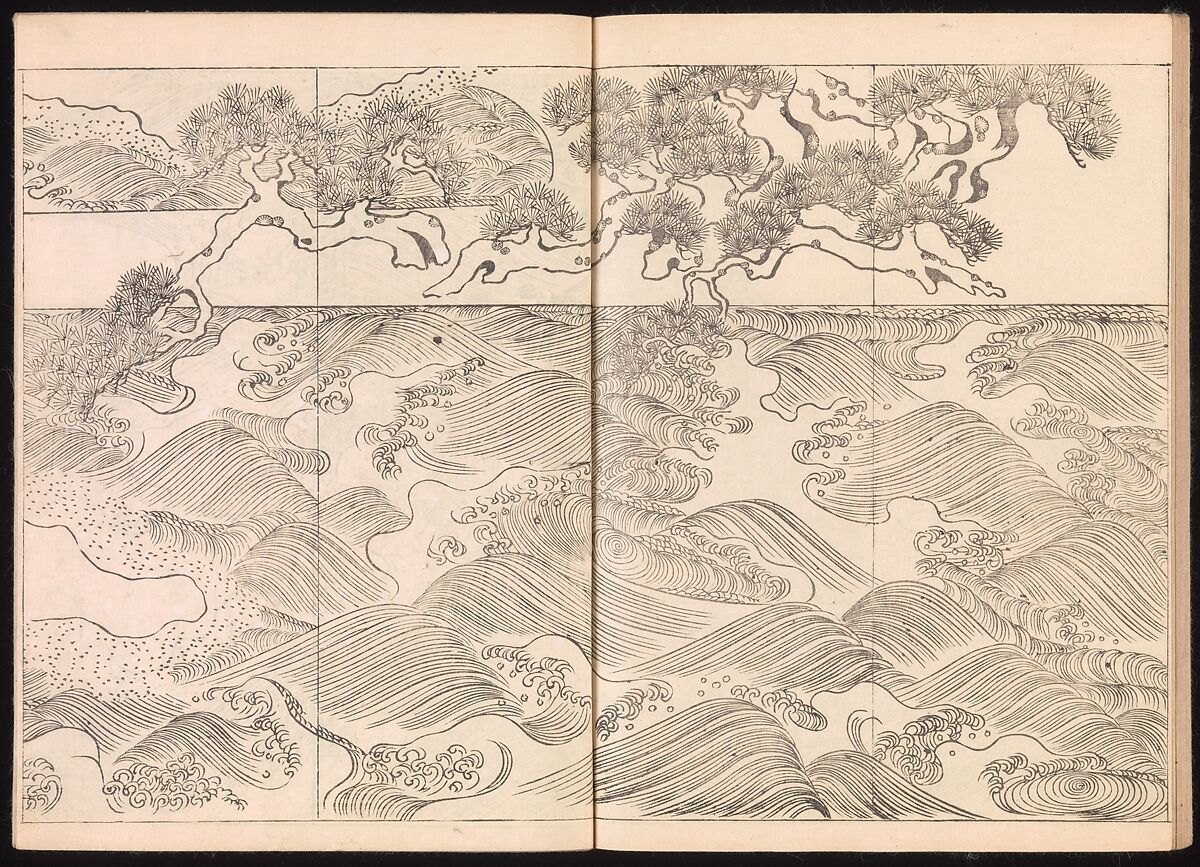 One Hundred Newly Selected Designs by Kōrin (Kōrin shinsen hyakuzu), Ogata Kōrin (Japanese, 1658–1716), Two volumes of Woodblock printed books; ink on paper, Japan